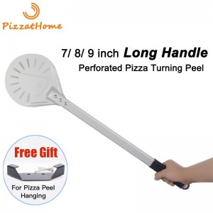 PizzAtHome 长柄 7/ 8/ 9 英寸穿孔比萨翻皮比萨铲铝比萨削皮桨小比萨工具